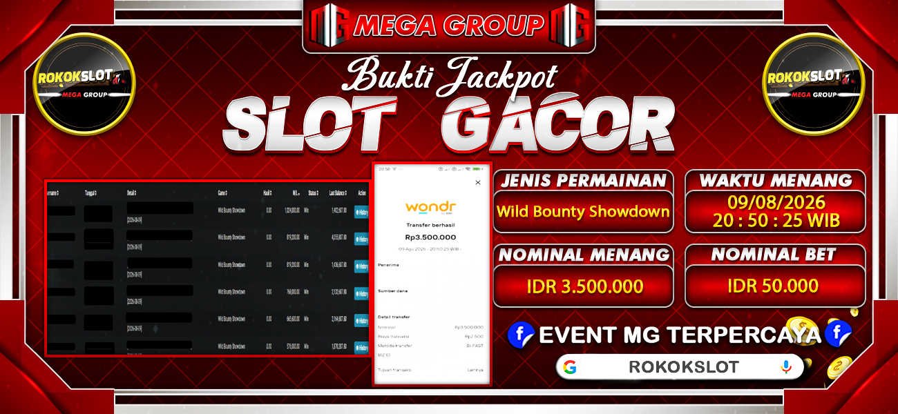Bukti JP situs Rokokslot hari Minggu, 09 Agustus 2026