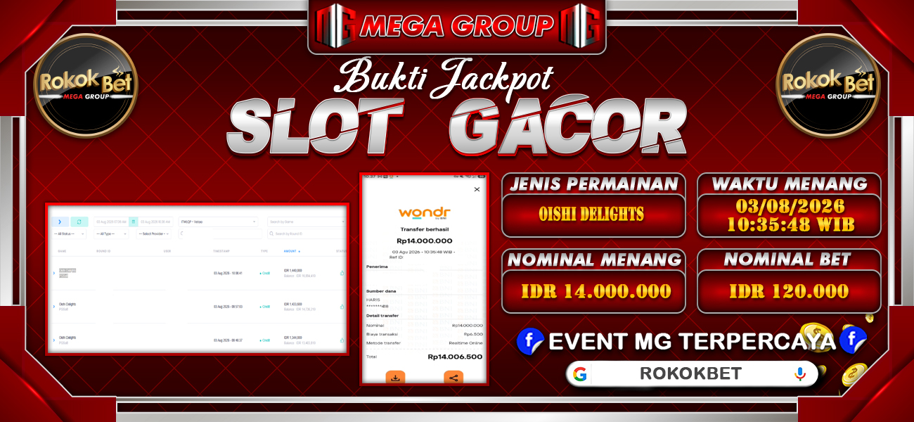 Bukti JP situs Rokokbet hari Senin, 03 Agustus 2026